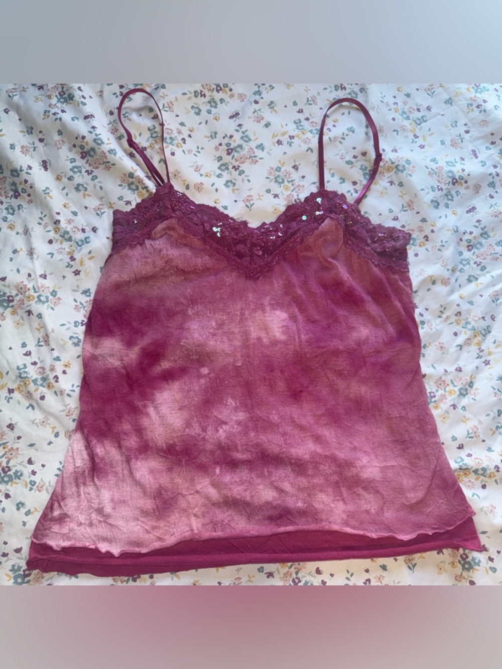 Thalia Sodi Burgundy Lace-Trim Satin Camisole